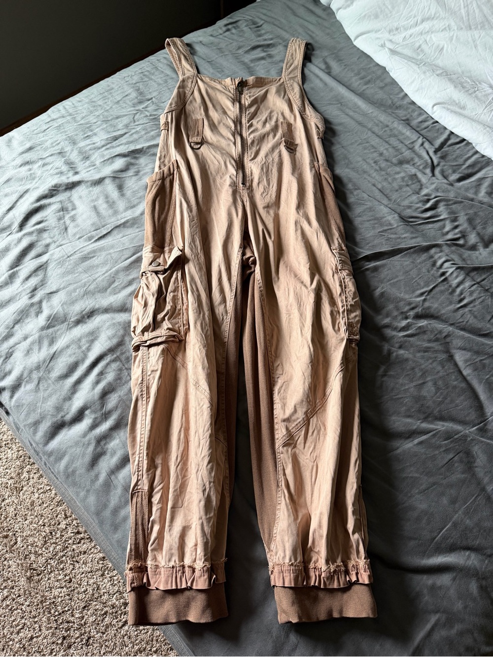 Free People Fast Track Onesie Tan Utility Cargo Jumpsuit Overalls